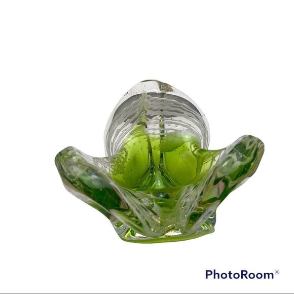 Murano Art Glass Bowl Catchall GREEN, WHITE & CLEAR Italy - Picture 9 of 11